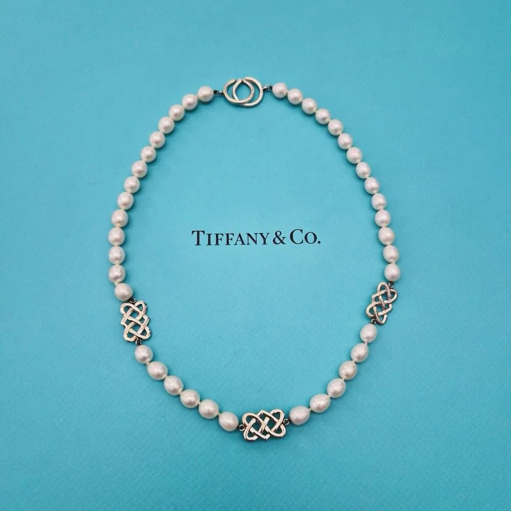 RARE Tiffany & Co. Paloma Picasso Freshwater Pearl Celtic Knot Bead Necklace